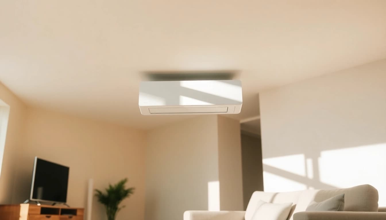 Klimaanlagen kaufen: Explore a sleek air conditioning unit in a bright living room setting, showcasing comfort and style.