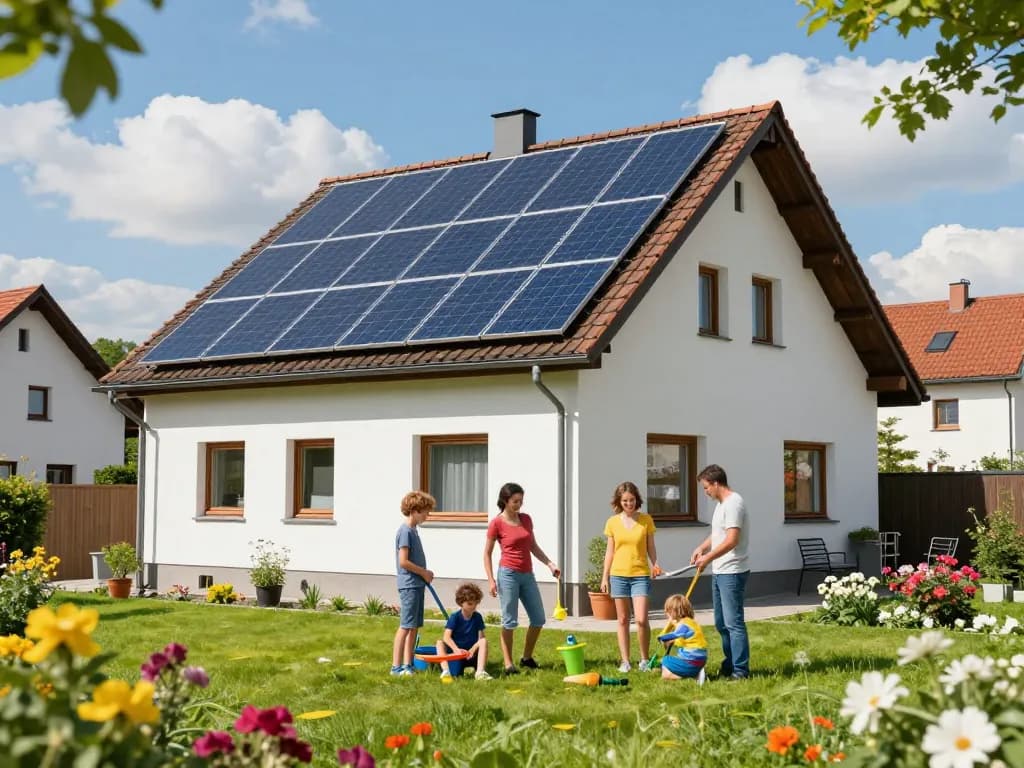 Photovoltaik Bayern - Familie genießt umweltfreundliches Wohnen im bayerischen Zuhause mit Solarpanels.
