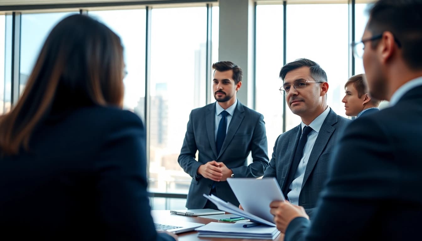 Headhunter in professional setting discussing career opportunities mit Klienten.