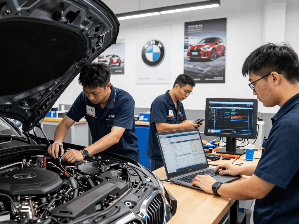 Chiptuning Hannover - Fachleute bei der Arbeit in einer modernen Werkstatt für BMW Optimierungen.