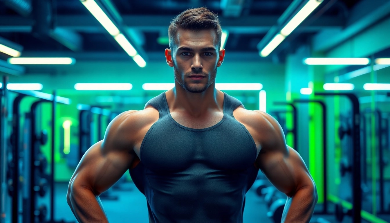 HGH kaufen: Athlet konzentriert sich auf Wachstumshormon-Supplements im Fitnessstudio.