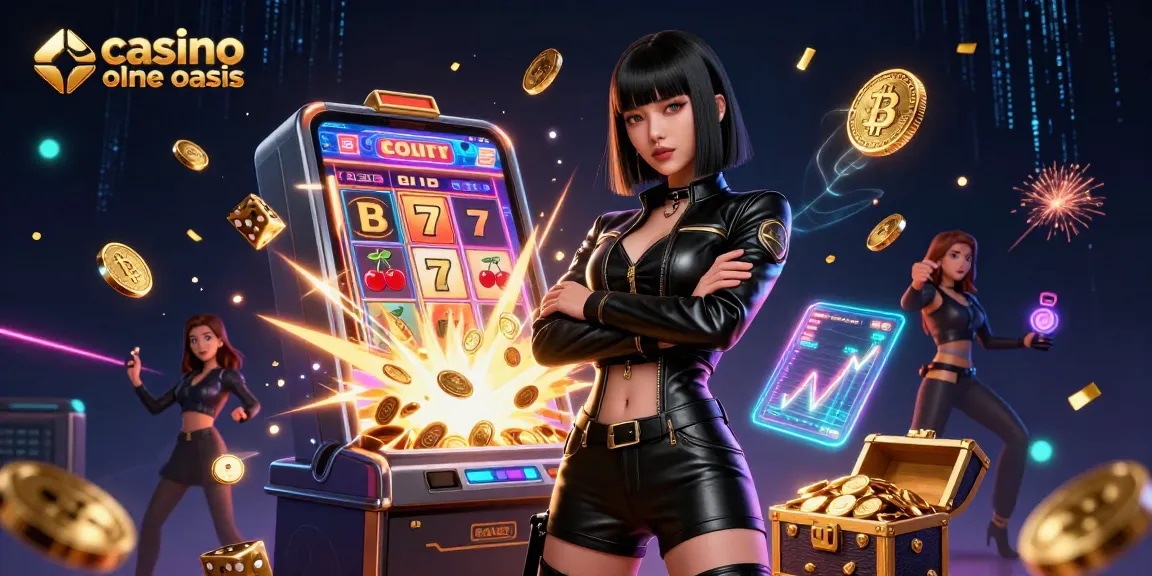 Experience exhilarating gaming in a casino ohne oasis with vibrant slot machines and Bitcoin coins.