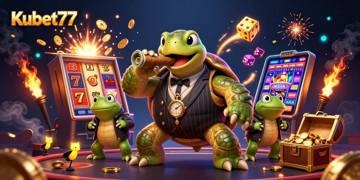 Kubet77 players enjoying vibrant slot machines and casino excitement with dynamic 3D characters.