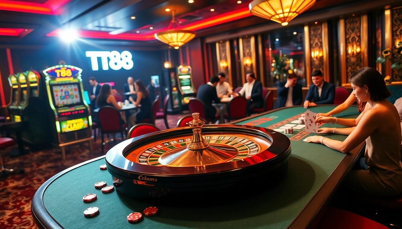 Experience the excitement of TT88 at a luxurious casino with vibrant tables and engaging players.