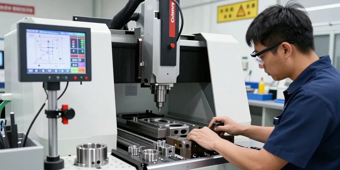 Messtechnik im Maschinenbau in moderner Fertigungswerkstatt mit CNC-Maschine und Präzisionsmessgeräten