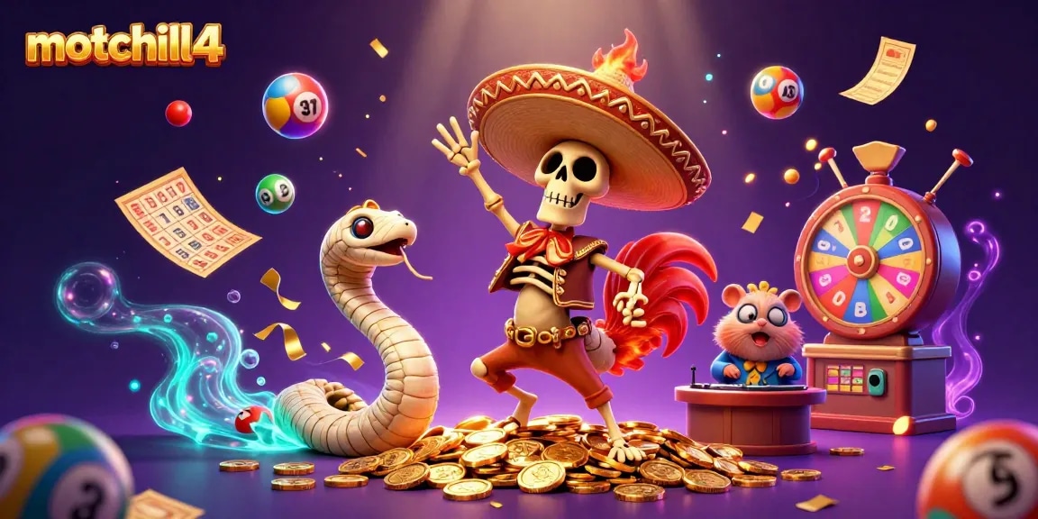 Win big with motchill4 as a vibrant casino scene unfolds with colorful lottery elements.