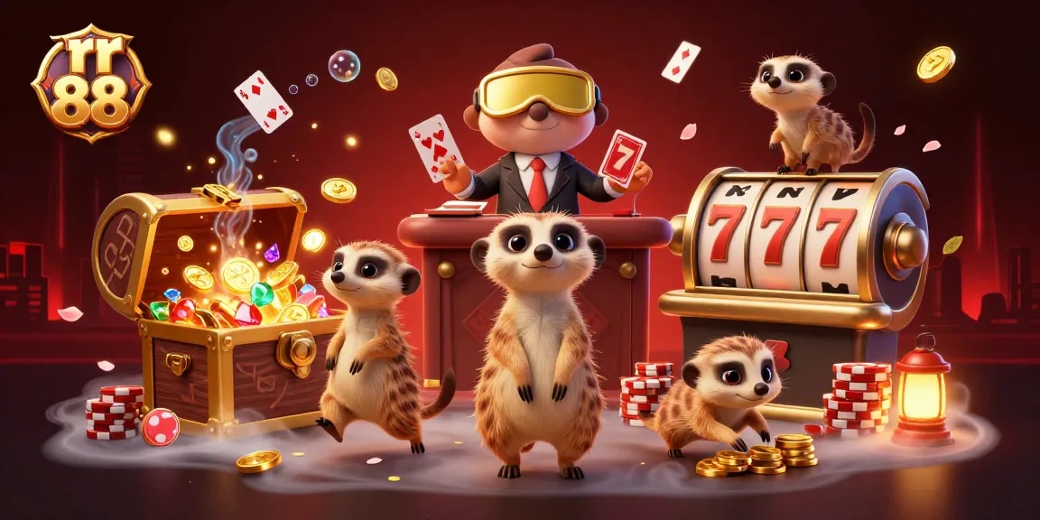 Experience the lively world of rr 88 with meerkats running a casino, engaging in thrilling gaming action.