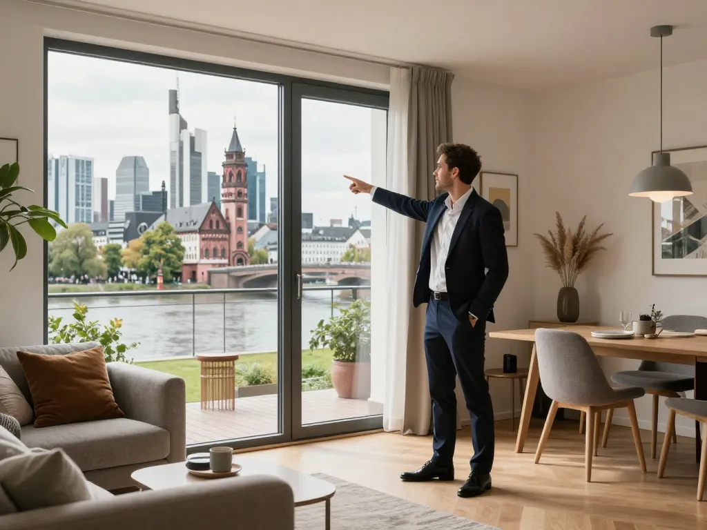Immobilienmakler Frankfurt Sachsenhausen, der wunderschöne städtische Wohnungen mit modernen Innenräumen präsentiert
