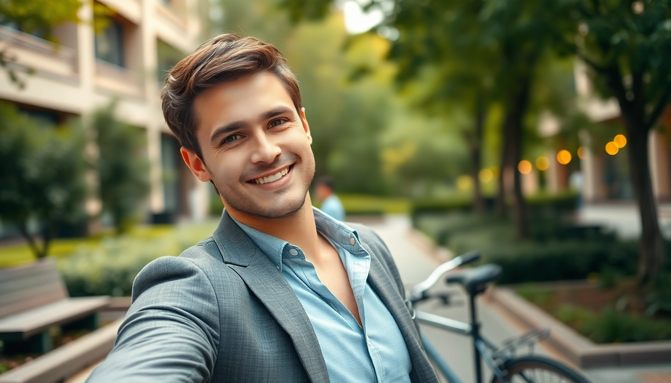 Professioneller Mann mit charmanten tinder bilder für das perfekte Profil.
