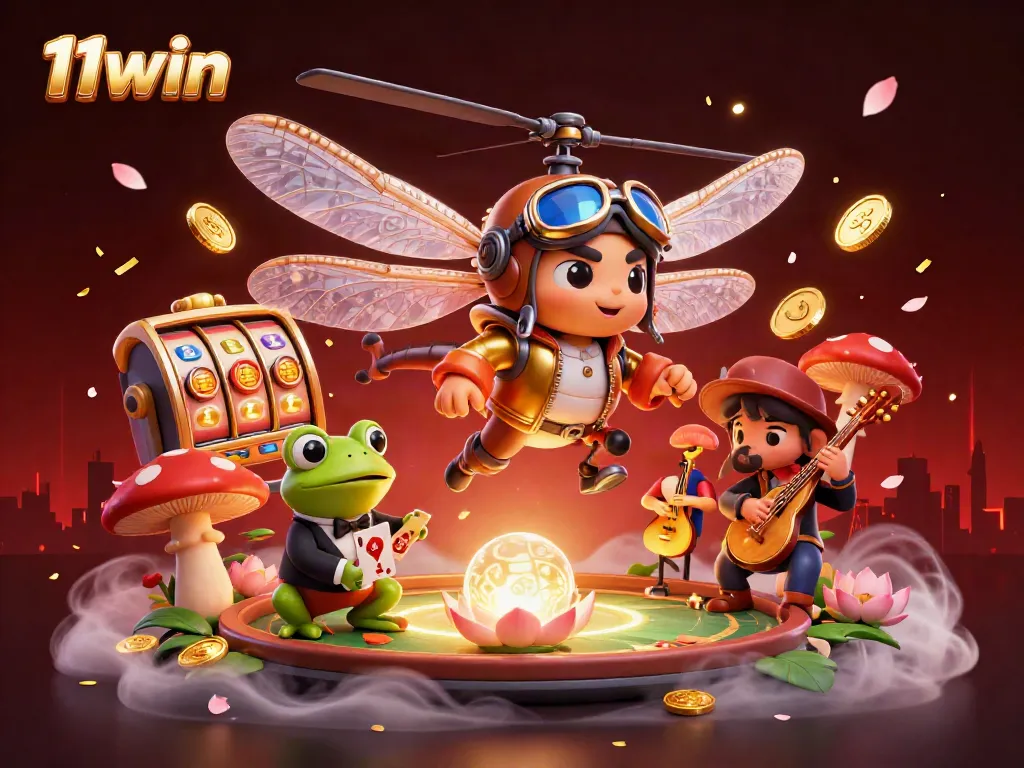 Experience thrilling gameplay at 11win with a vibrant casino scene featuring slot reels and a lively atmosphere.