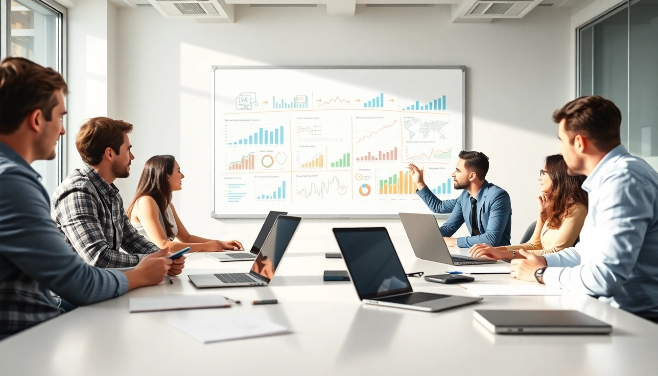 Strategien im Online Marketing durch ein Team in einem modernen Büro skizzieren.