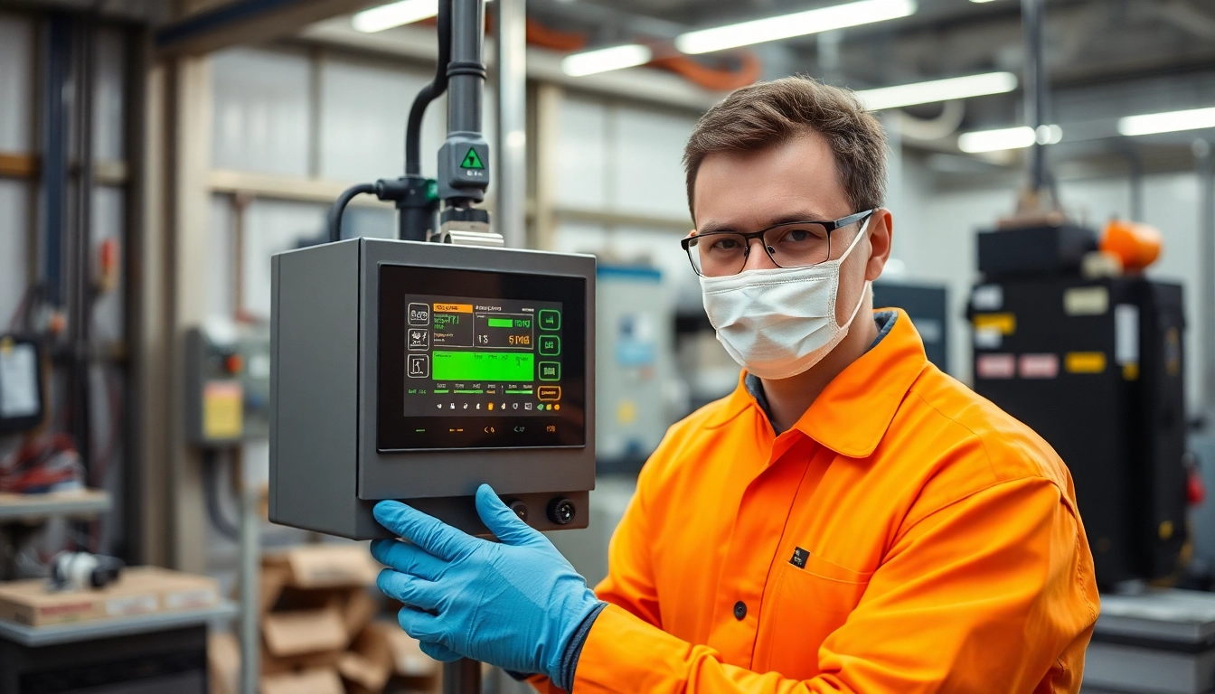 Techniker führt eine DGUV V3 Prüfung an einem elektrischen Gerät durch, um Sicherheit und Compliance zu gewährleisten.