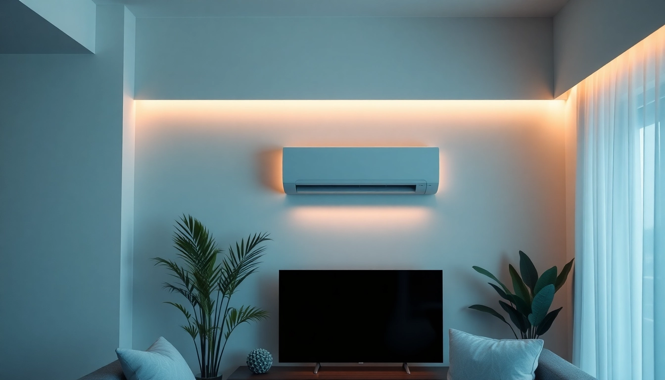 Klima kaufen: Efficient split air conditioning unit enhancing a stylish modern living room ambiance.