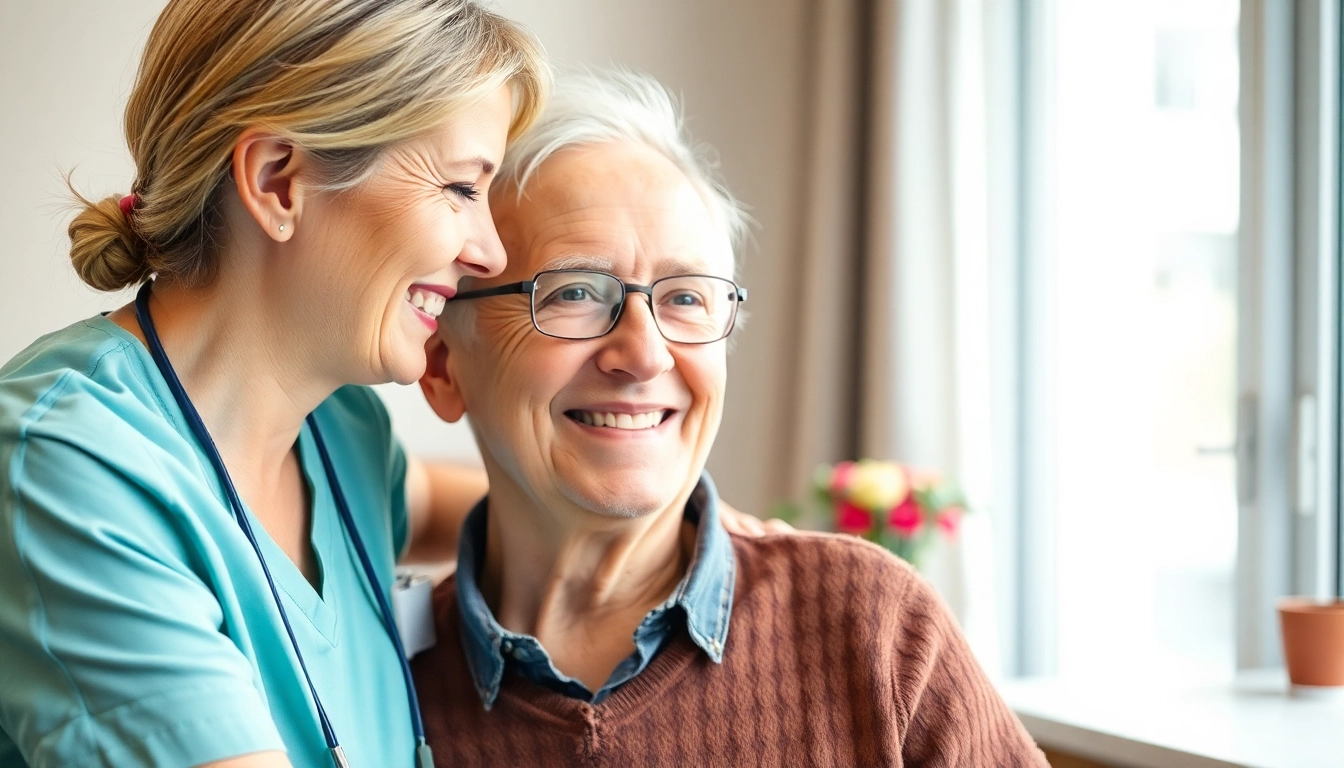Pflegefachkraft Hameln unterstützt liebevoll einen älteren Patienten in einem Pflegeheim.