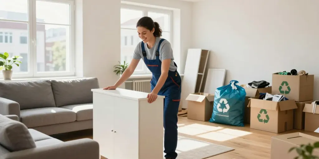 Wohnungsentrümpelung Berlin, freundlicher Anbieter entfernt Möbel in hellem Raum