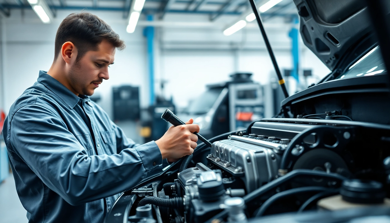 Motorschaden Ankauf: Mechaniker inspiziert einen Motor in einer Werkstatt.