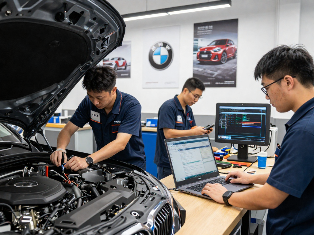 Chiptuning Hannover - Fachleute bei der Arbeit in einer modernen Werkstatt für BMW Optimierungen.