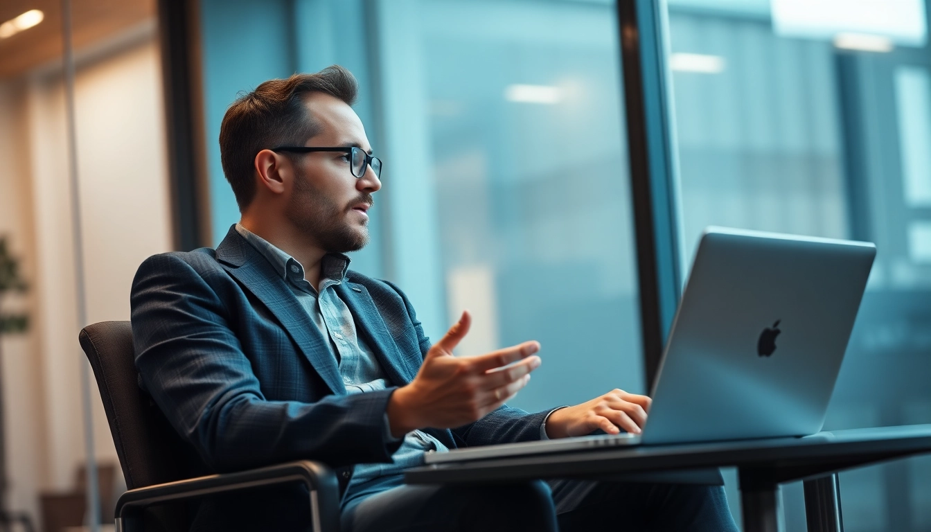 Headhunter IT führt ein professionelles Gespräch mit einem Kandidaten in einem modernen Büro.