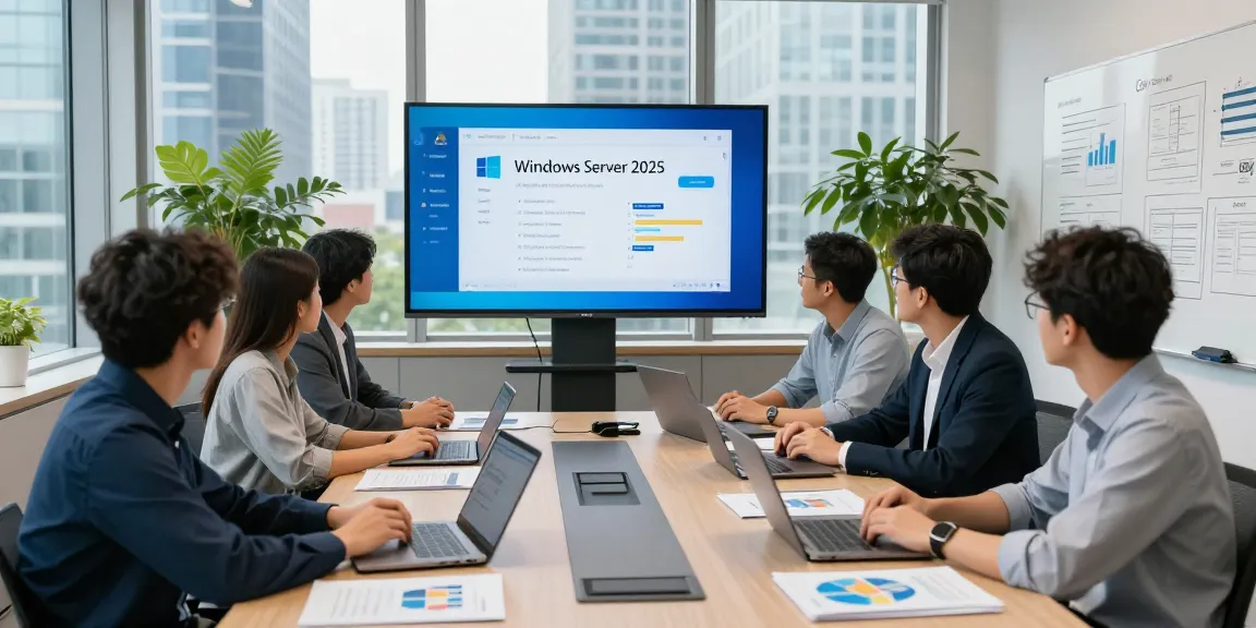 Team bespricht RDS Lizenzschlüssel für Benutzer 2025 in modernem Büro, Laptops und Diagramme um Konferenztisch.