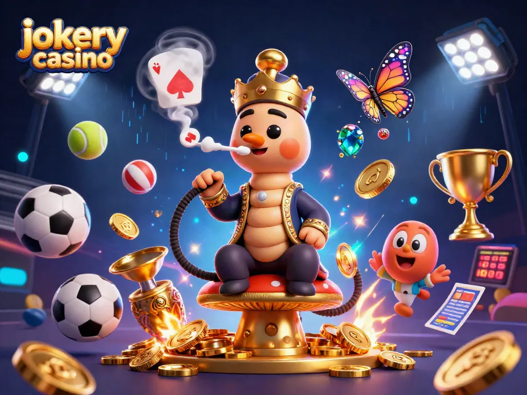 Experience gaming thrills at jokery casino with a vibrant 3D scene celebrating exciting casino elements.