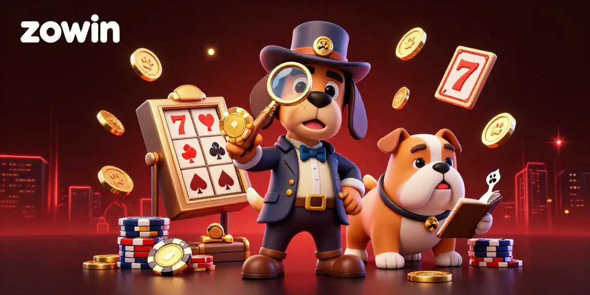 Zowin explodes with casino excitement as a detective duo investigates poker clues amidst slot reels and golden treasures.