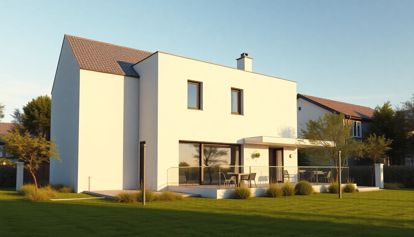 Fotorealistische architektur visualisierung eines modernen Wohnhauses im Sonnenlicht, das Eleganz und Design vereint.