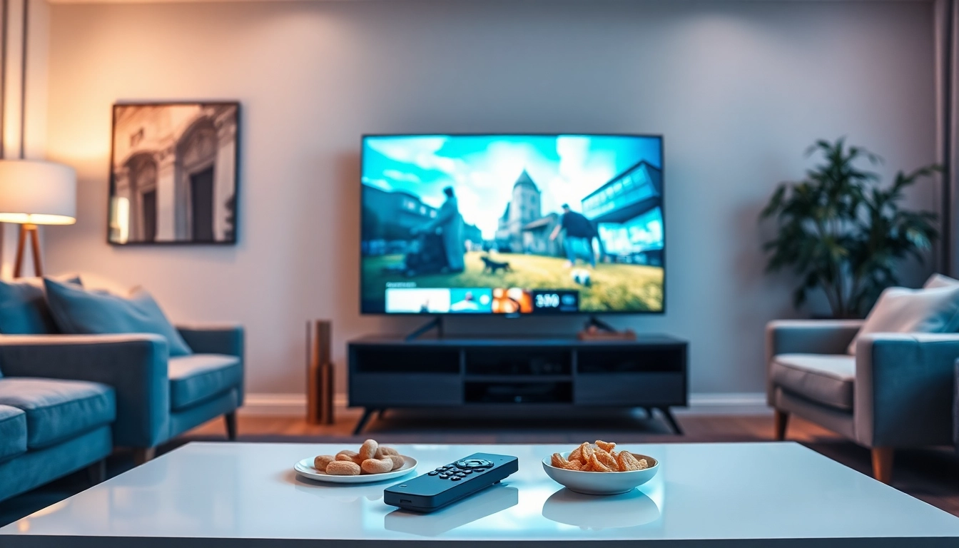 Erleben Sie IPTV modernes Fernsehen in einem modernen Wohnzimmer mit stilvollem TV-Setup.