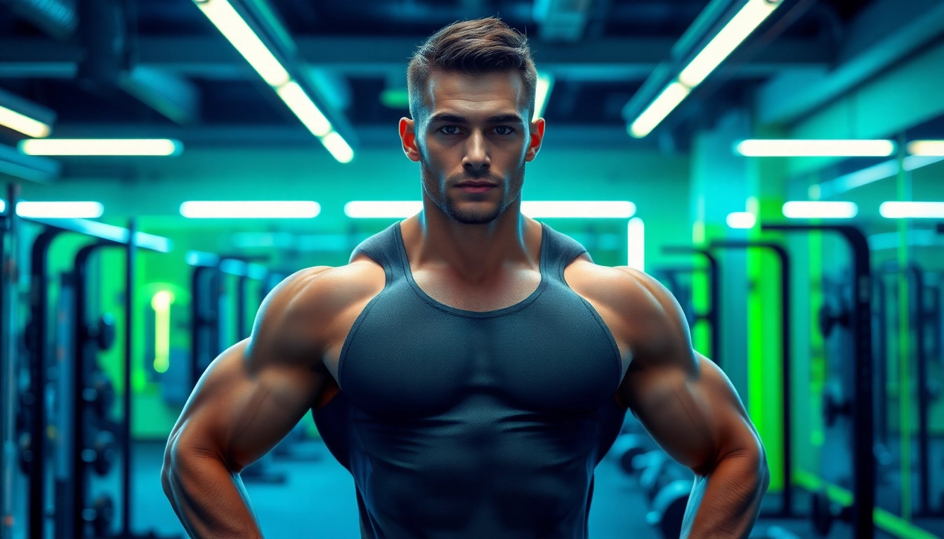 HGH kaufen: Athlet konzentriert sich auf Wachstumshormon-Supplements im Fitnessstudio.