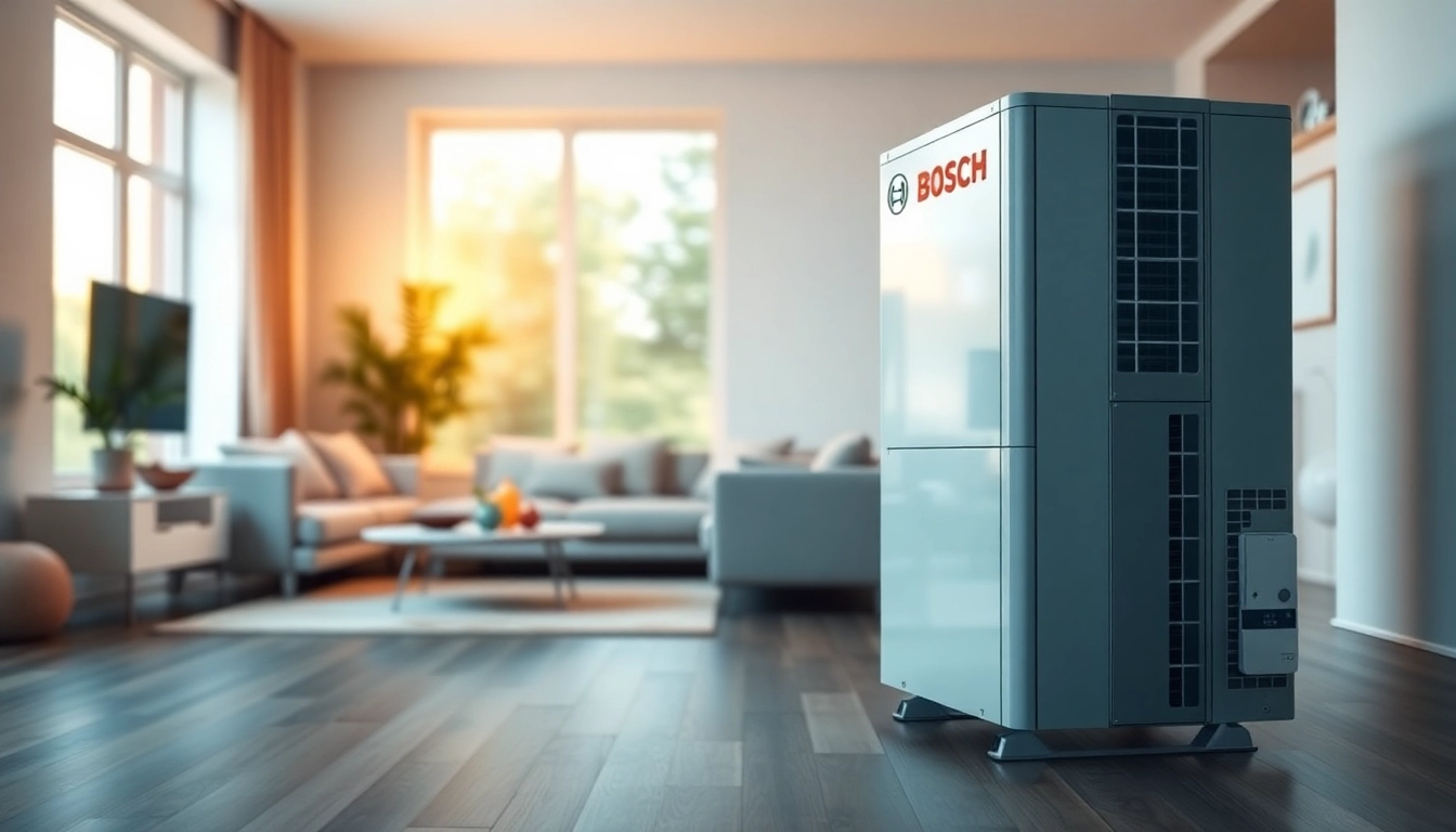 Wärmepumpe Bosch in einem modernen Wohnumfeld, energieeffizient und ästhetisch ansprechend.