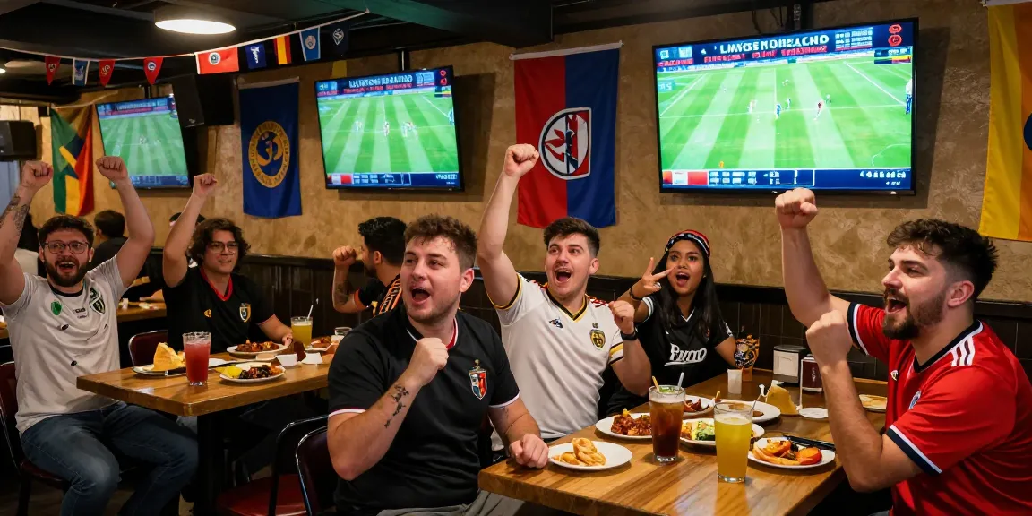 Wetten Fußball Fans feiern in einer Sportbar beim großen Spiel mit Live-Quoten und Stimmung.
