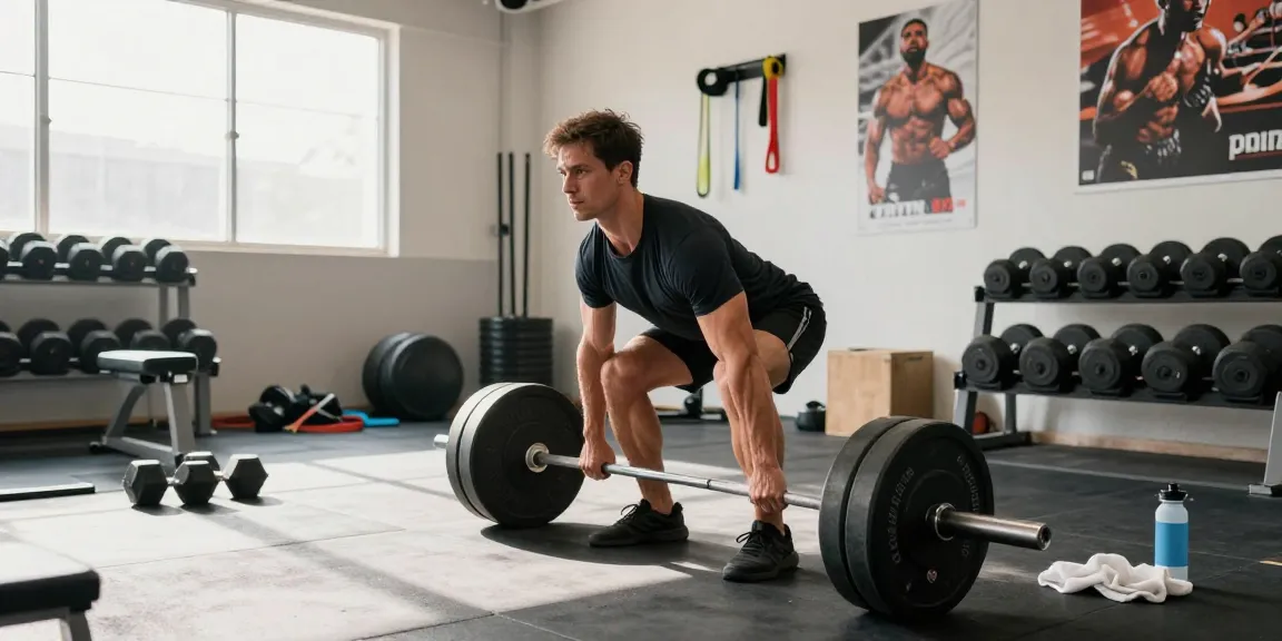 Ein motivierter Bodybuilder hebt Gewicht im Anabolika Shop Fitnessstudio, umgeben von Trainingsgeräten.