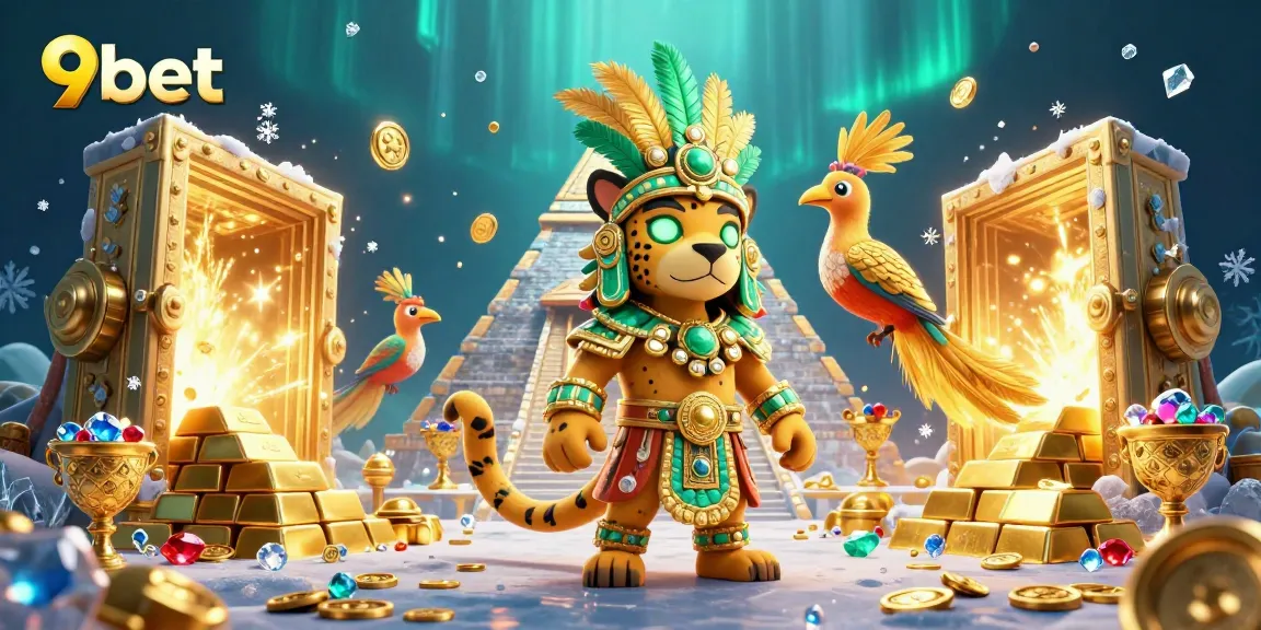 Experience the thrilling adventure of 9bet's dynamic casino scene with Mayan characters and treasure.