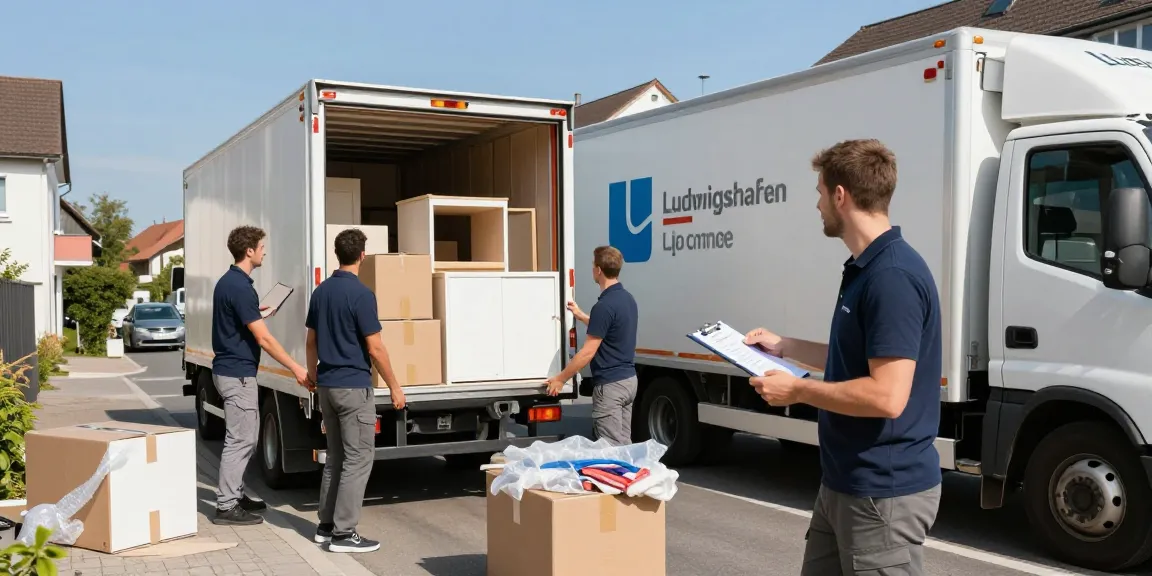 Professionelle Umzugsunternehmen Ludwigshafen überführen Möbel in Wohngebiet.