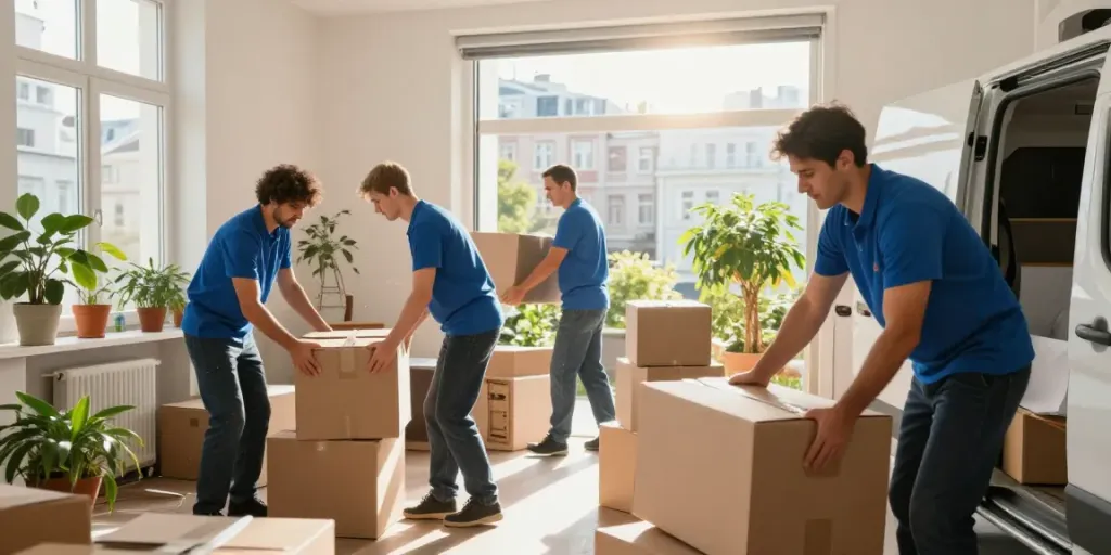 Professionelles Team bei der Soforträumung Wien, Möbel und Umzugskartons werden schnell verladen.