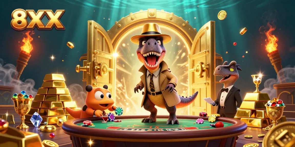 Bet with 8XX at a blackjack table in a vibrant, cartoon-style casino scene.