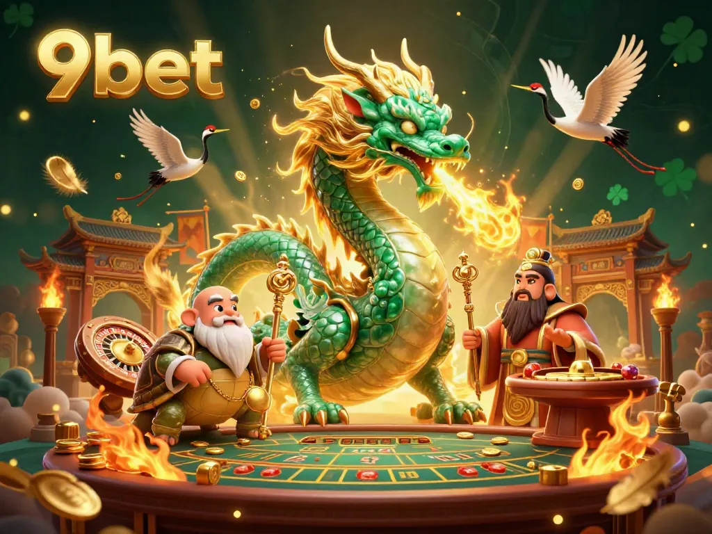 Experience winning moments with 9bet's thrilling live casino illustration featuring mythical elements.