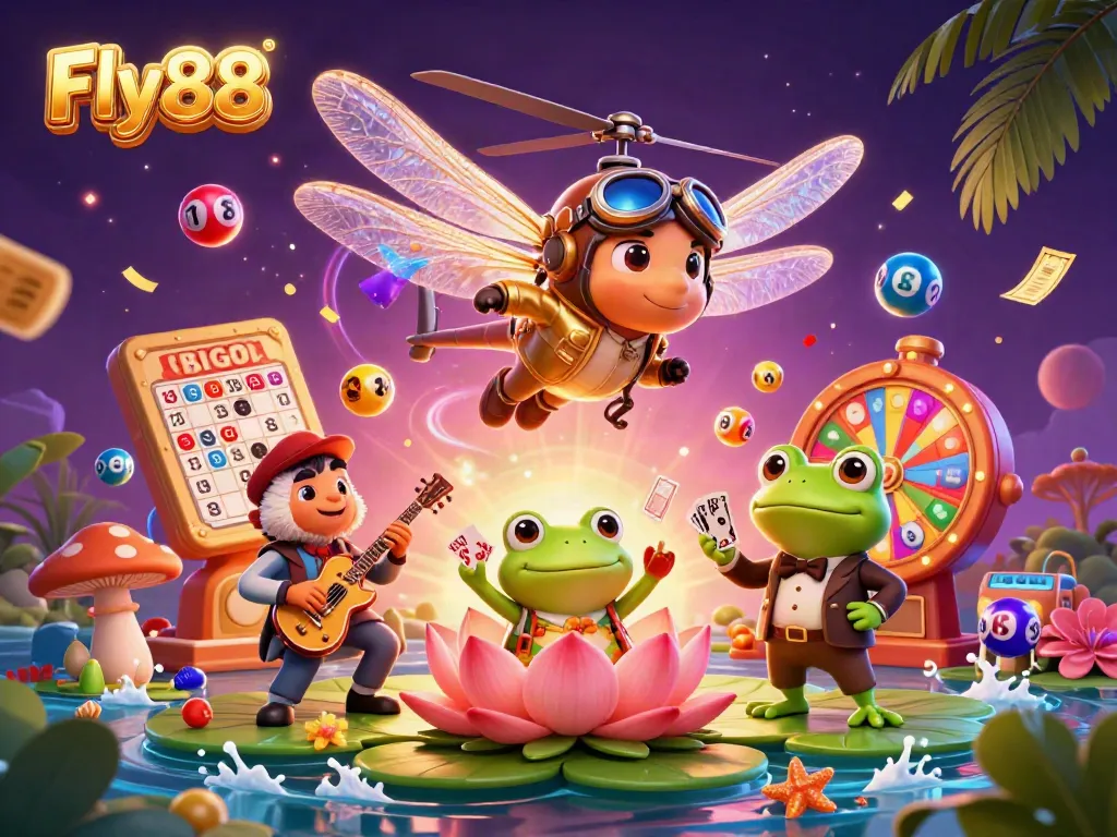 Fly88 offers exciting casino experiences with a dragonfly pilot, frog croupier, and colorful games.