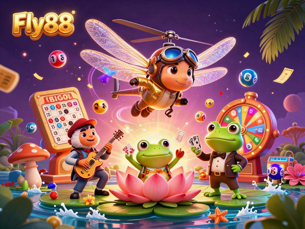 Fly88 offers exciting casino experiences with a dragonfly pilot, frog croupier, and colorful games.