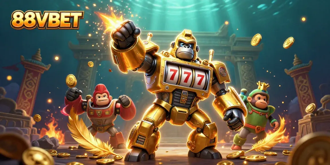 Experience action and thrill at 88VBET with the golden gorilla mech bursting with coins.