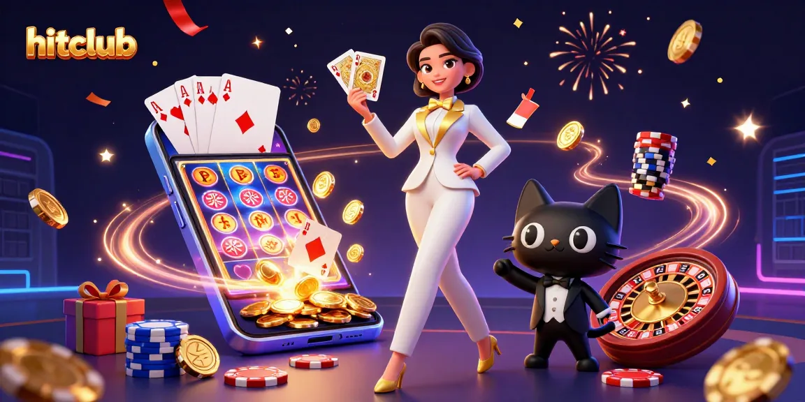 Experience hitclub with exciting slot games and poker action surrounded by dazzling casino elements.
