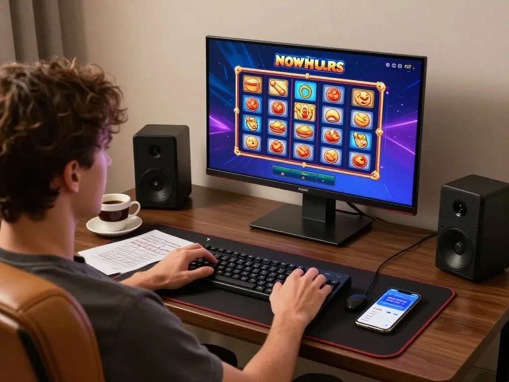 Engaging with Nohu online slot games in a modern gaming setup, showcasing strategic gameplay.