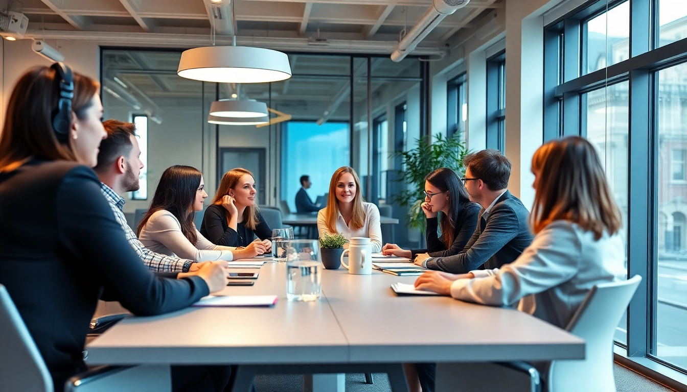 Professionals collaborating in a modern office for Unternehmensberatung München, showcasing strategic discussions.