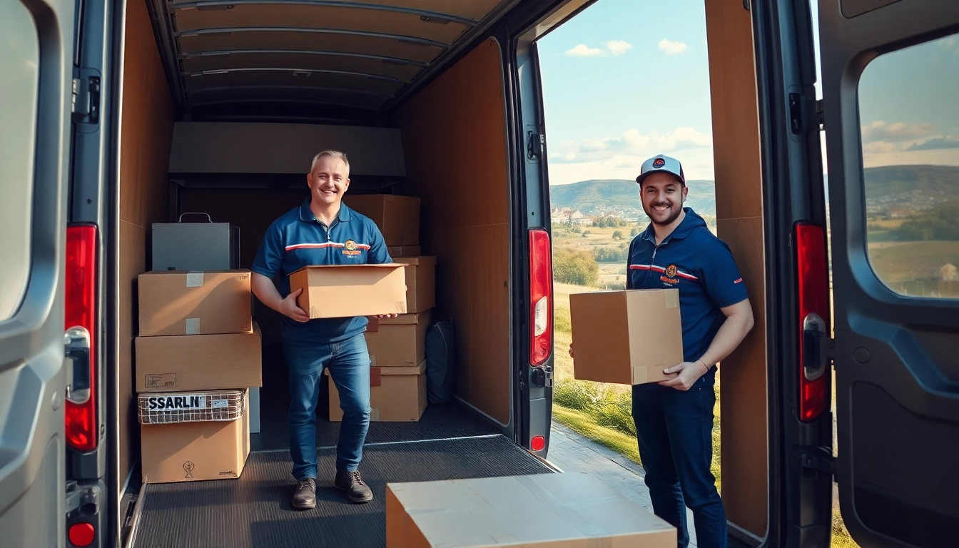 Umzugsunternehmen im Saarland zeigt freundliche Umzugshelfer, die sorgfältig Möbel in ein Fahrzeug laden, um einen stressfreien Umzug zu gewährleisten.