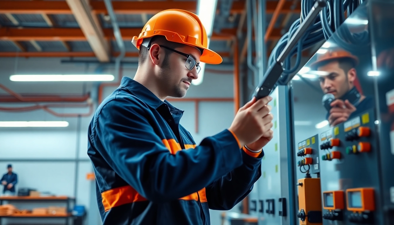 Technician conducting a DGUV V3 Prüfung to ensure electrical safety in a controlled environment.