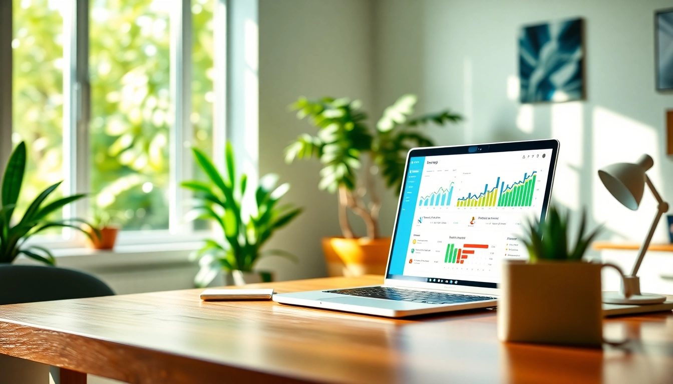 Analyze your SEO-Ranking with a dynamic digital workspace displaying metrics and dashboards.