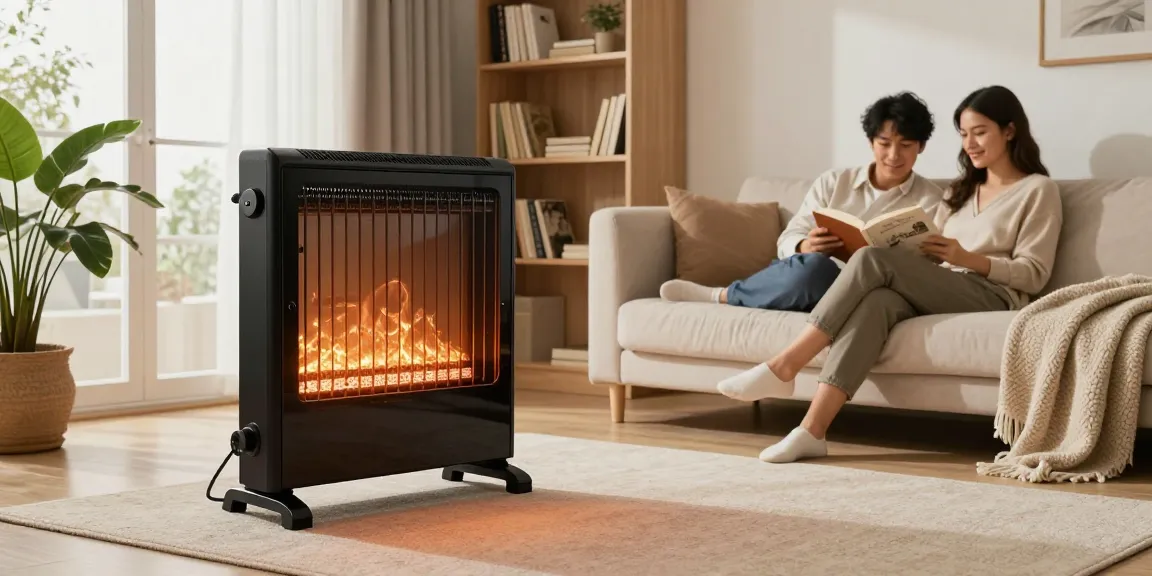 Stylisches infrarotheizung standgerät im modernen Wohnzimmer, das Wärme und Komfort bietet.