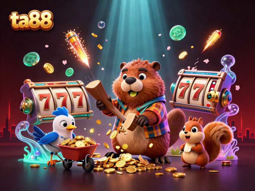 Experience thrilling action at ta88 with vibrant cartoon characters collecting golden coins in a lively casino setting.