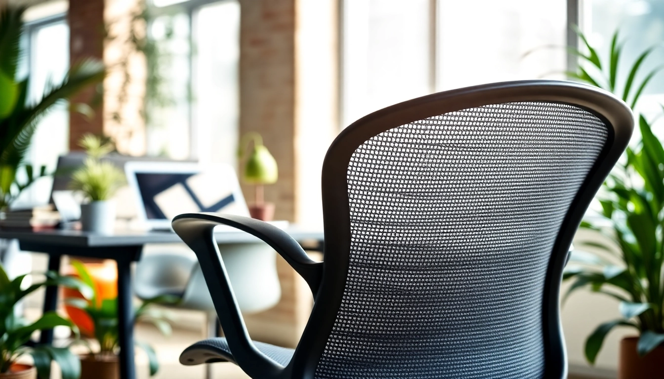 Herman Miller Aeron in a stylish office setting, showcasing its ergonomic design and comfort features.