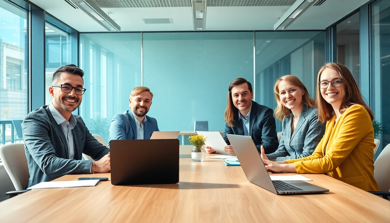 Professionelle Zusammenarbeit bei der Personalvermittlung mit motivierten Fachleuten am Konferenztisch.