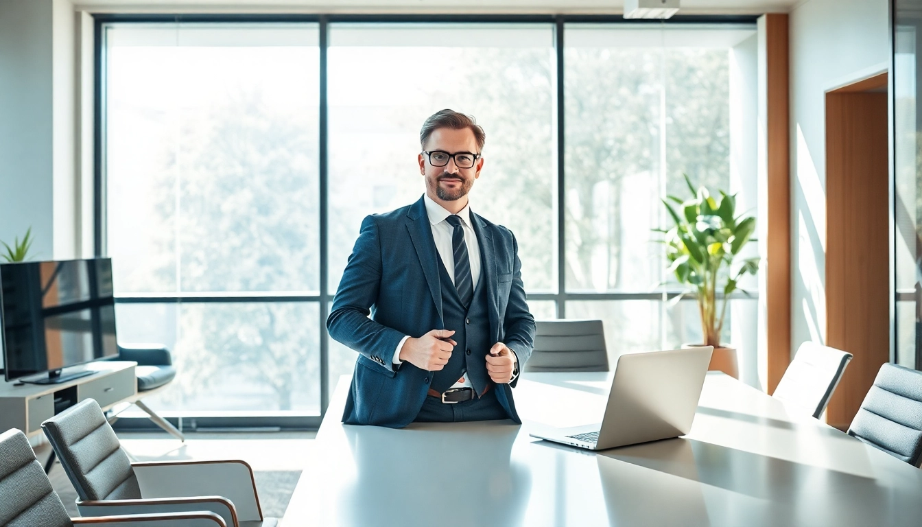 Headhunter Geschäftsführer analysiert Bewerbungsunterlagen in modernem Büro.